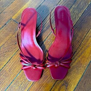 DOEN size 37.5 (7.5) dark red strappy slingback kitten heel sandals